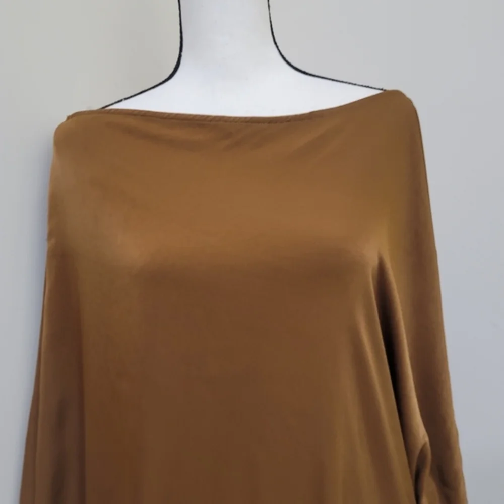 GILLI Dress One Shoulder Woven Draped Mini, size Large, Copper‎ Brown